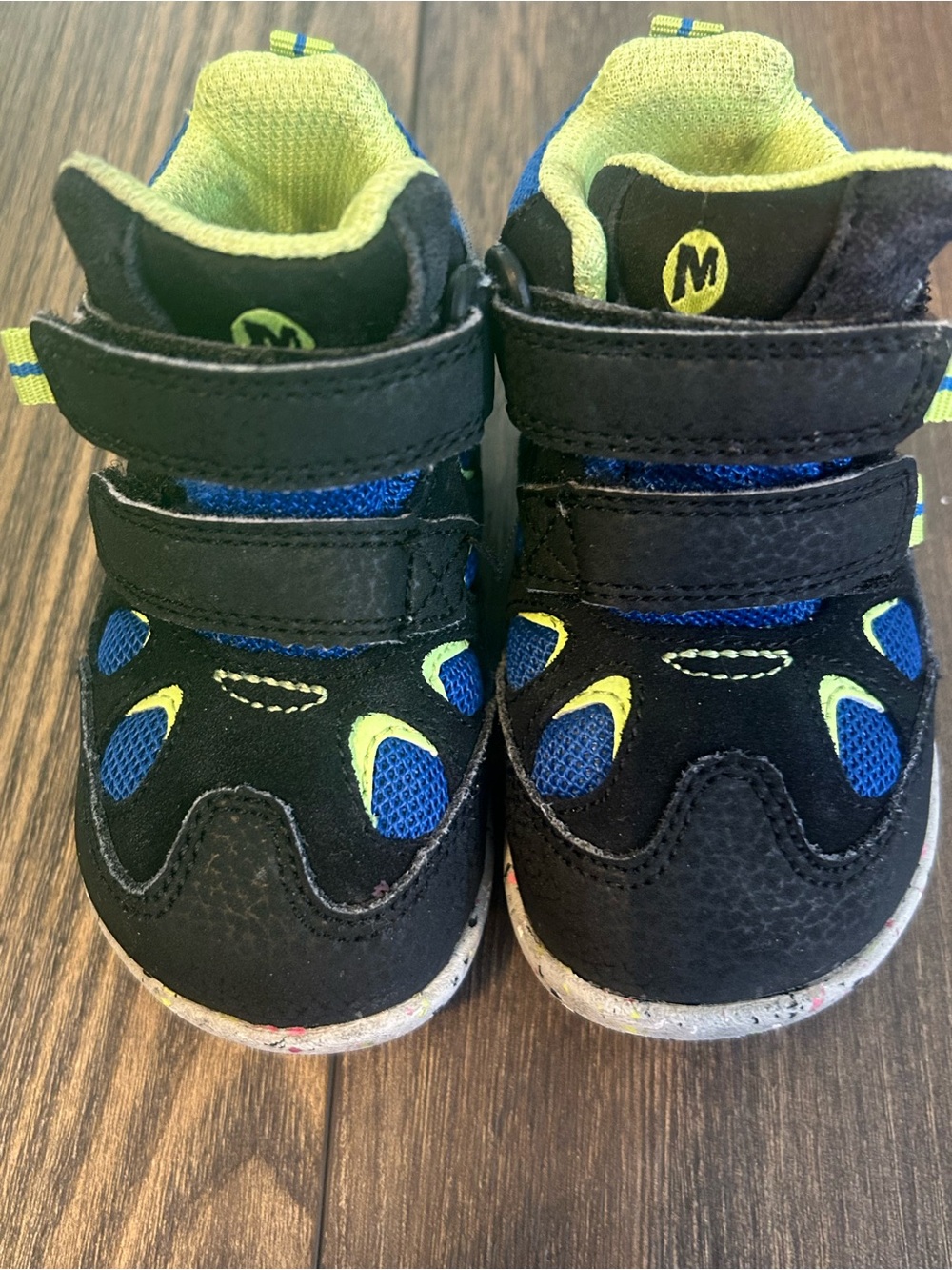 Merrell Kids Black and Blue Sneakers with Neon Yellow Details